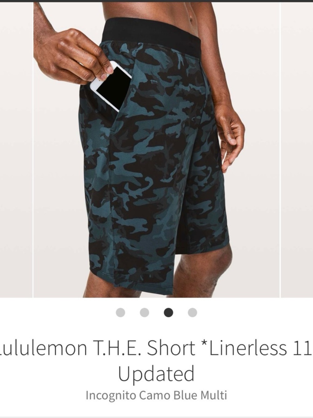 Lululemon T.H.E shorts linerless 11” blue camo size small